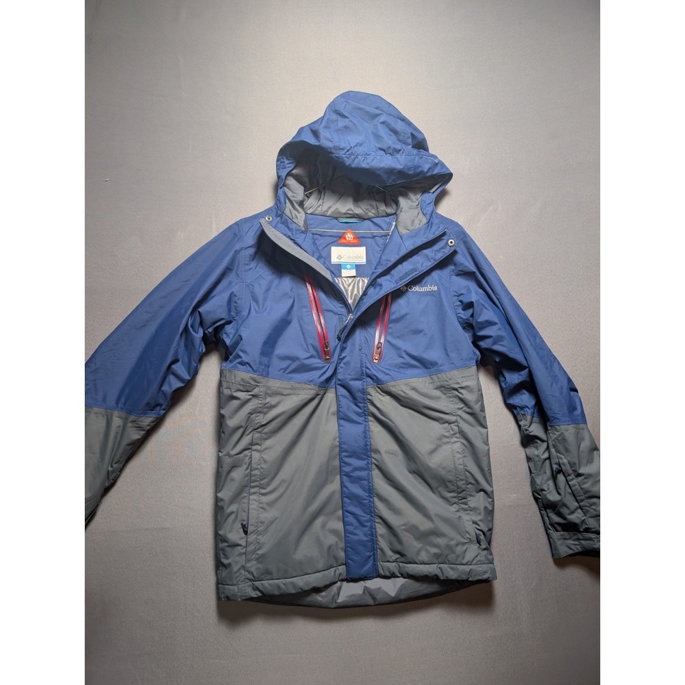Columbia Frozen Granular Hooded Jacket Mens Small Blue Gray Omni Heat Waterproof